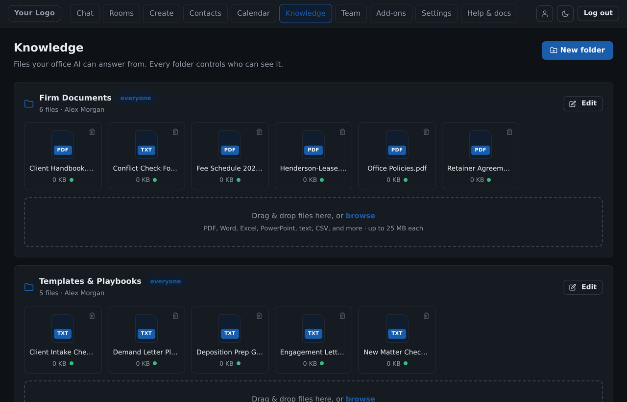 Company Knowledge Base in PrivateOfficeAI
