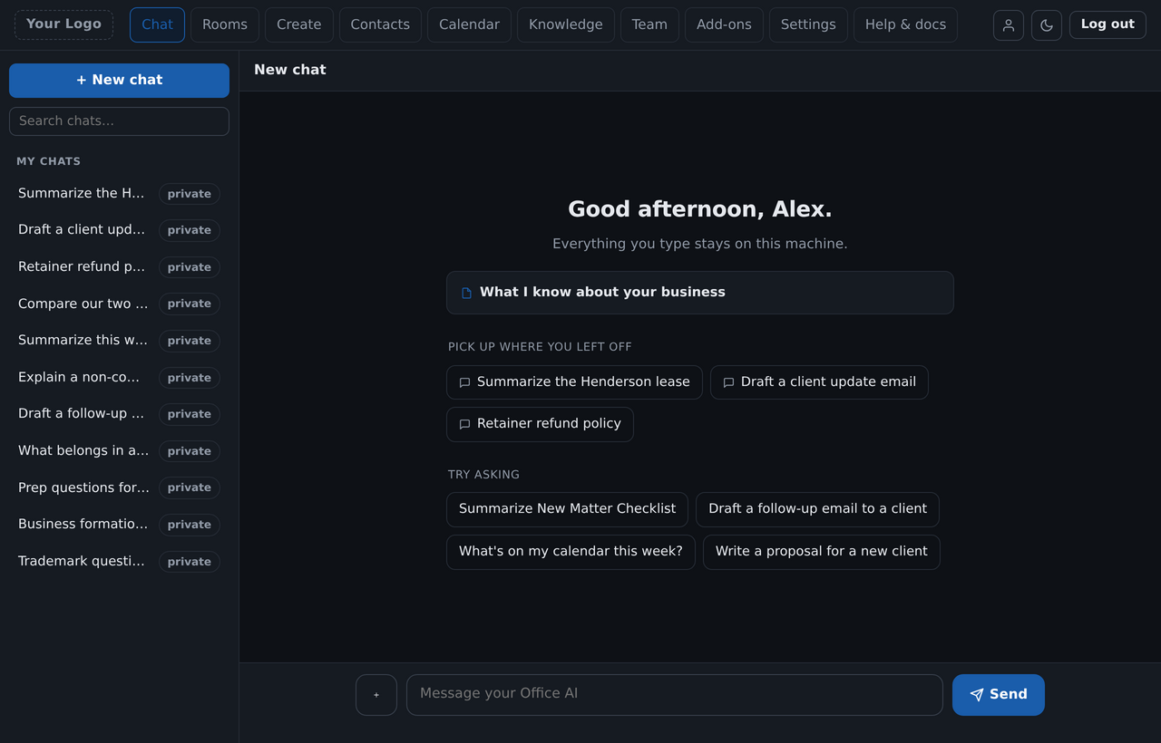Private AI Chat in PrivateOfficeAI